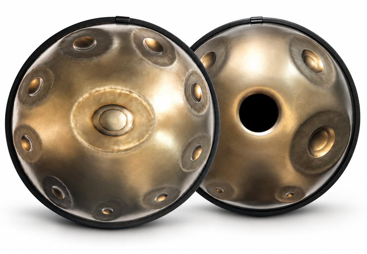 Dreemelody Master 16-note mutant handpan in Ember Steel, top face and bottom face with 6 bottom notes