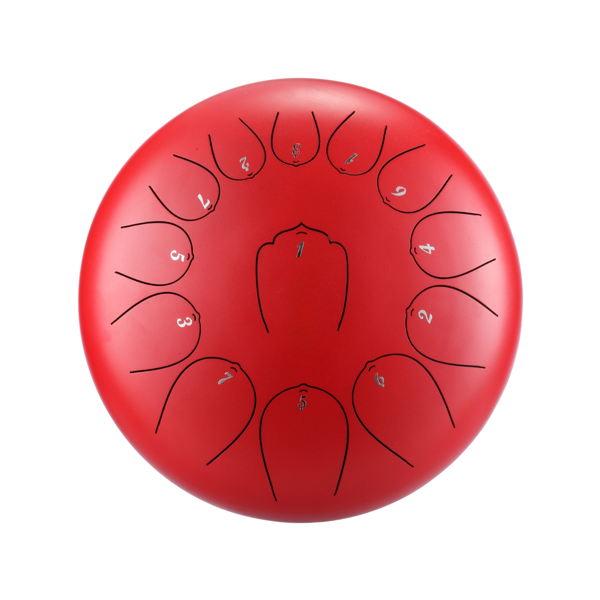 Dreemelody 12-inch steel tongue drum, 13 notes in C major, Scarlet red