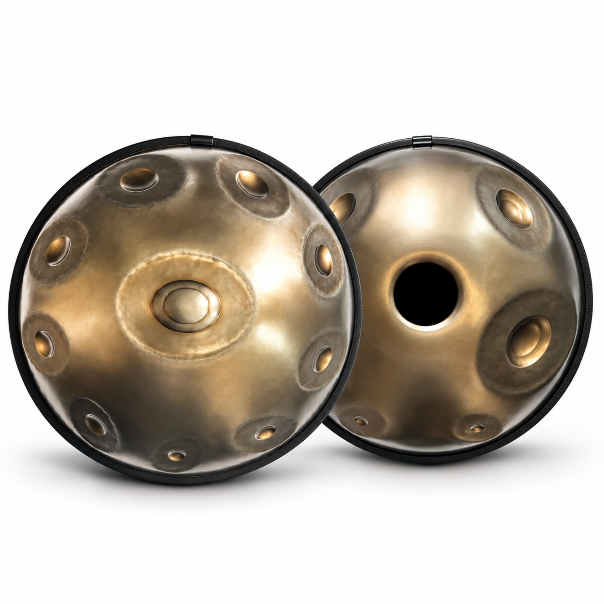 Dreemelody Master 16-note mutant handpan in Ember Steel, top face and bottom face with 6 bottom notes