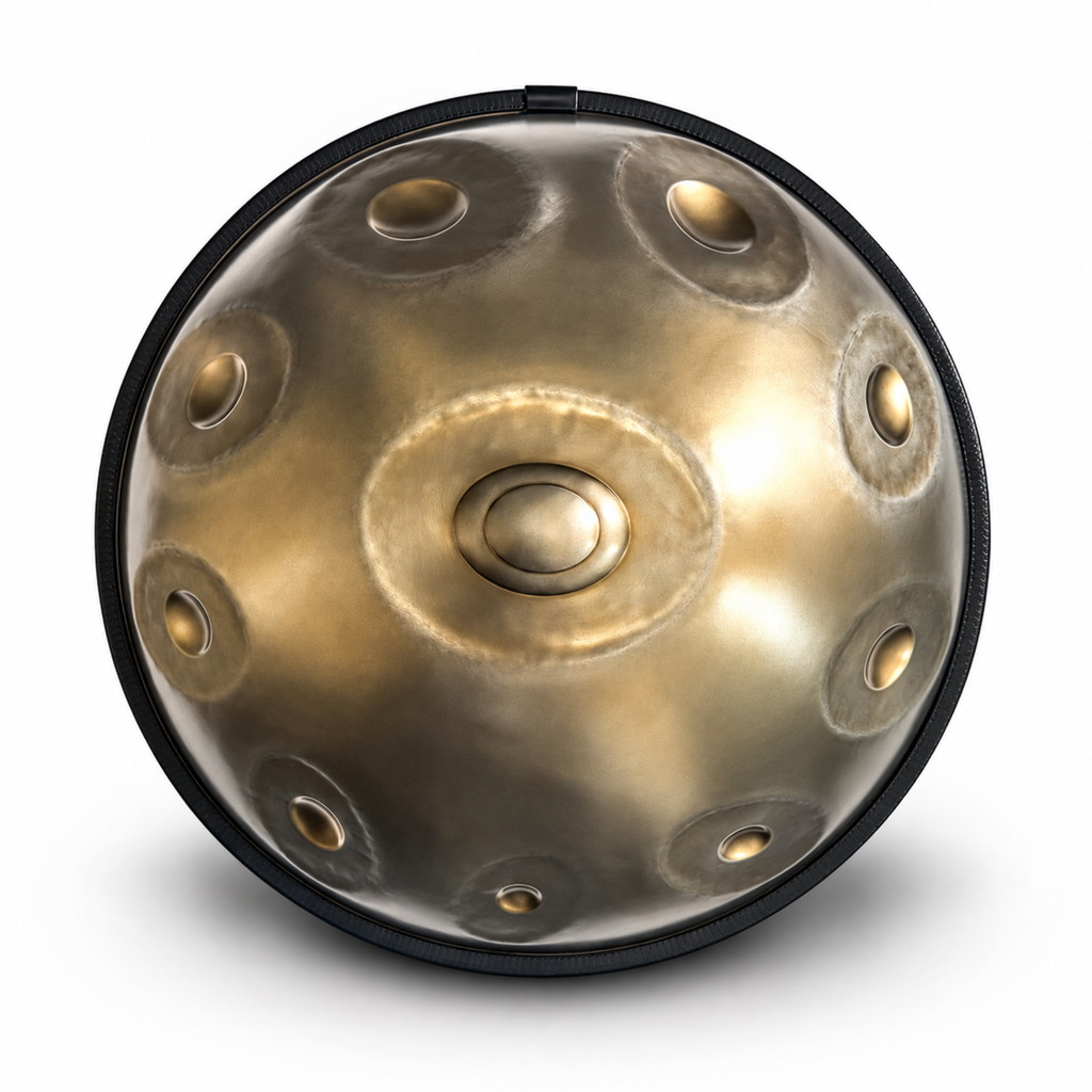 16-Note Mutant Handpan, 10+6 — Two Playable Faces, Ember Steel