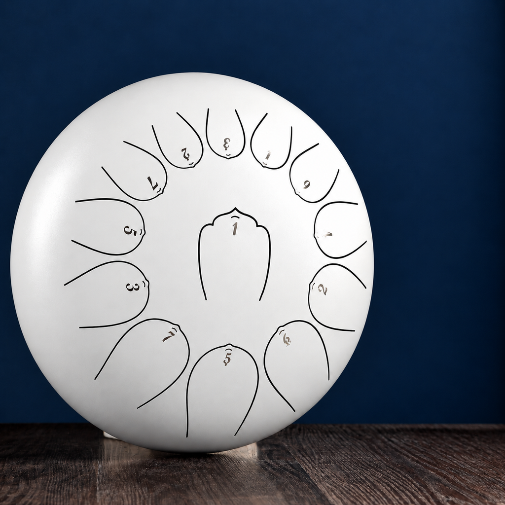 12-inch steel tongue drum, in the hand