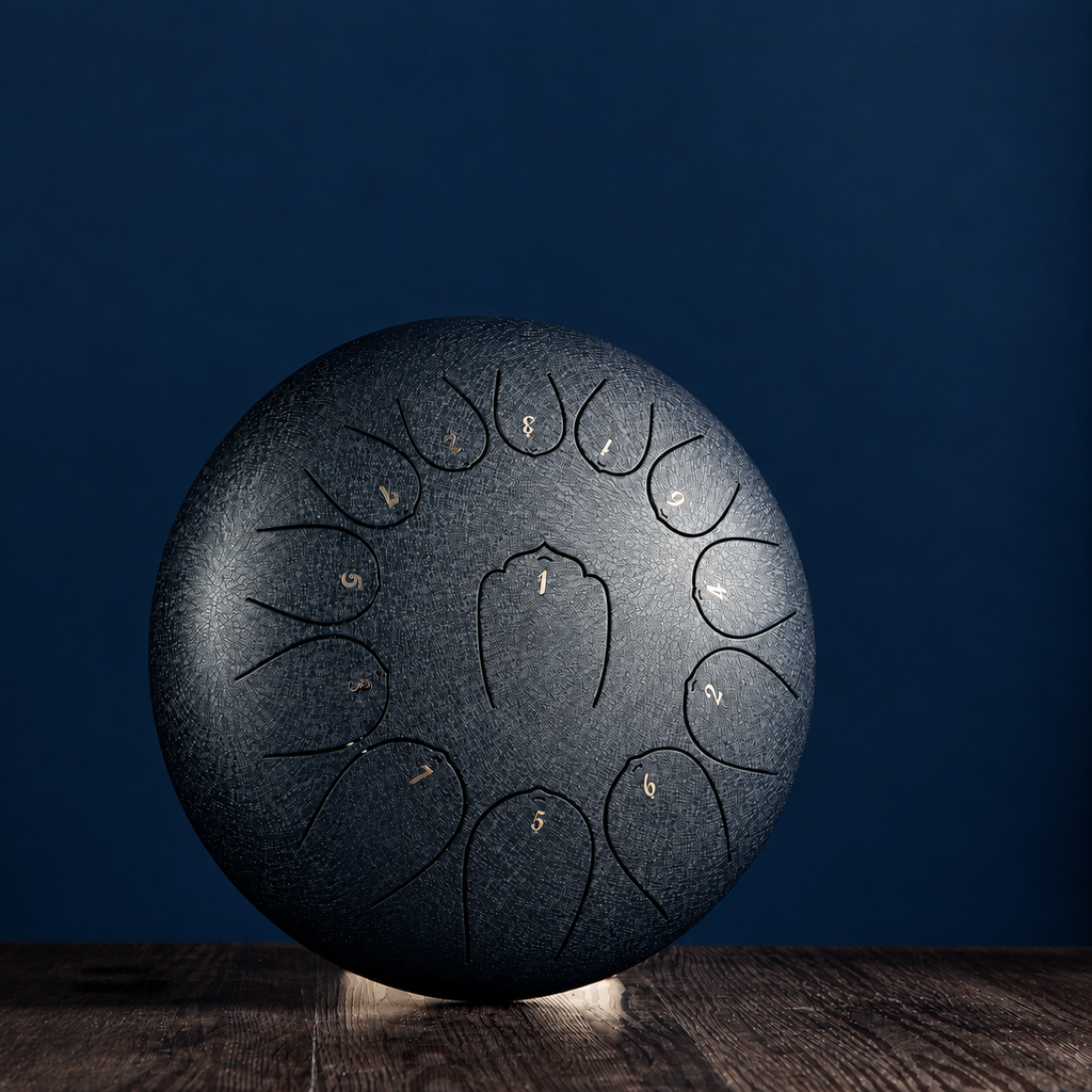 12-inch steel tongue drum, close-up of a tongue