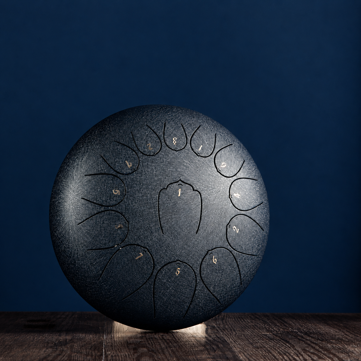 12-inch steel tongue drum, close-up of a tongue